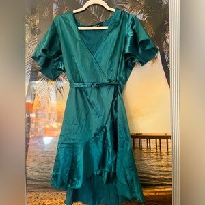 Green satin dress